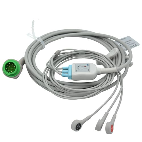 ECG Cable for GE Corometrics, 3 Lead, Maternal, One Piece Soma