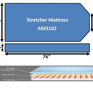 Stretcher Mattress, Ultra Comfort, 76x26x4 inch with 10 inch Top Center cut