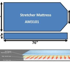 Stretcher Mattress, Ultra Comfort, 76x24x4 inch with 10 inch Top Center cut