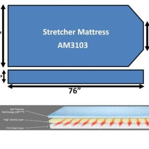 Stretcher Mattress, Ultra Comfort, 76x29x4 inch with 10 inch Top Center cut